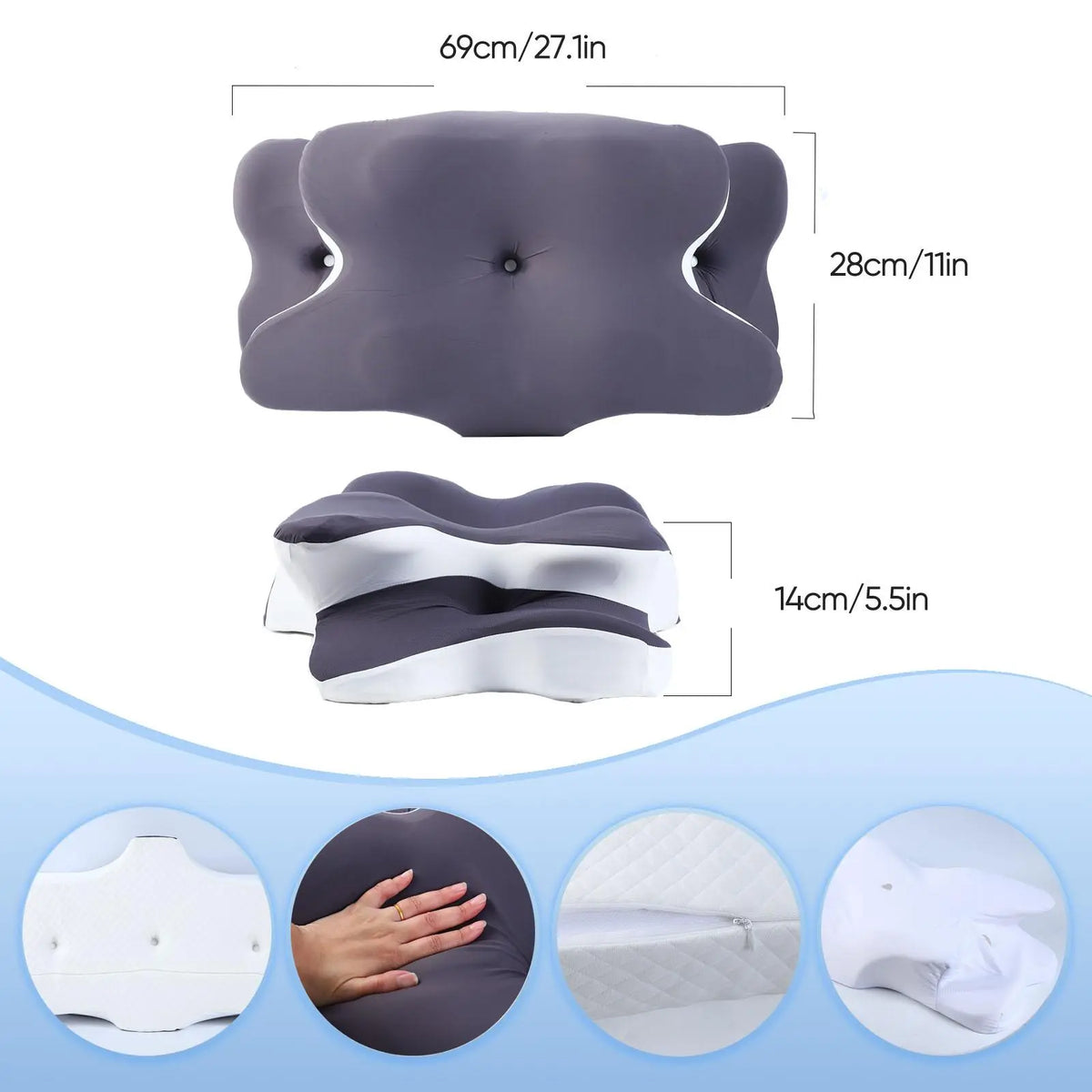 【Black Friday】Dual-Sided Ergonomic Contour Pillow with Cooling Cover, Zoned Support Design, Wide Arm-Support Wings, Suitable for Side, Stomach and Back Sleepers #GLOBAL PICKS