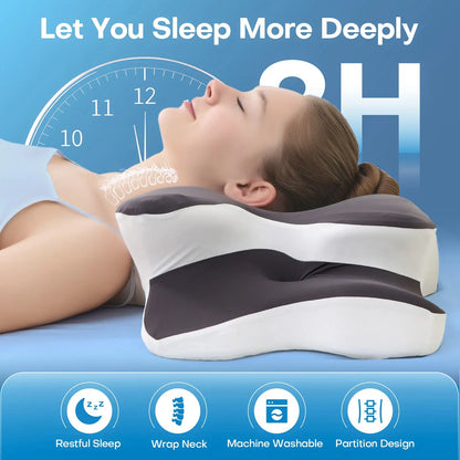 【Black Friday】Dual-Sided Ergonomic Contour Pillow with Cooling Cover, Zoned Support Design, Wide Arm-Support Wings, Suitable for Side, Stomach and Back Sleepers #GLOBAL PICKS