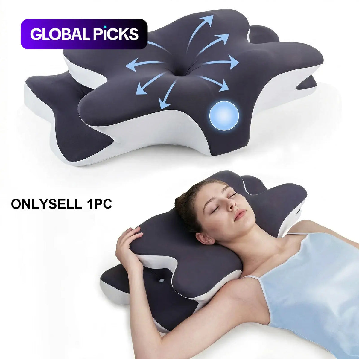 【Black Friday】Dual-Sided Ergonomic Contour Pillow with Cooling Cover, Zoned Support Design, Wide Arm-Support Wings, Suitable for Side, Stomach and Back Sleepers #GLOBAL PICKS