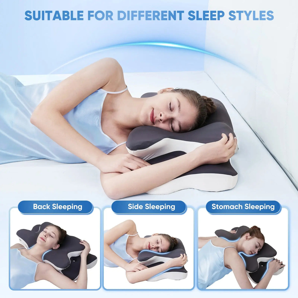 【Black Friday】Dual-Sided Ergonomic Contour Pillow with Cooling Cover, Zoned Support Design, Wide Arm-Support Wings, Suitable for Side, Stomach and Back Sleepers #GLOBAL PICKS
